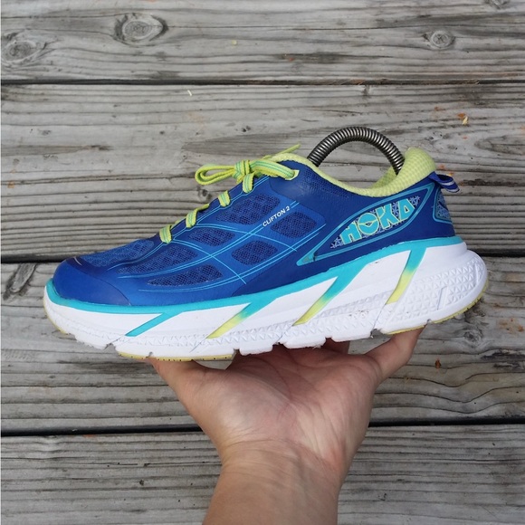 Women Hoka One One Clifton 2 True Blue Mesh Running Shoes Sneakers - Picture 2 of 8